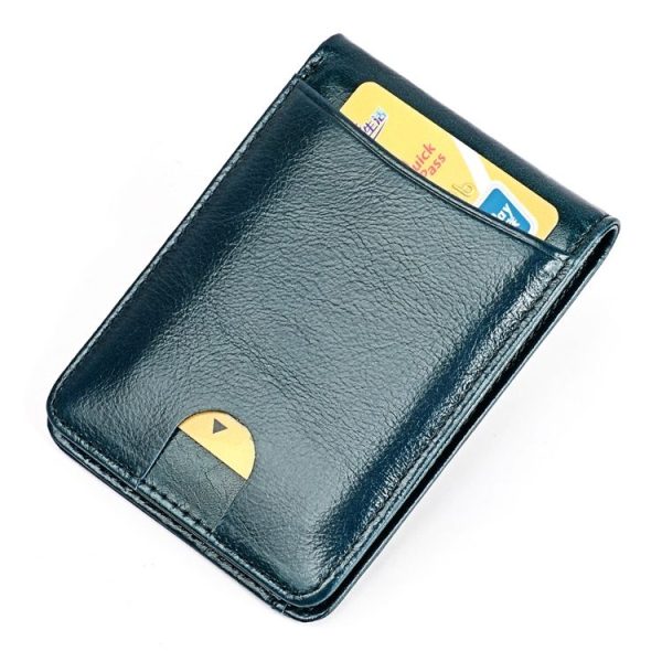 KB186 Antimagnetic RFID Mini Crazy Horse Texture Leather Billfold Card Wallet for Men and Women (Blue) - Image 3