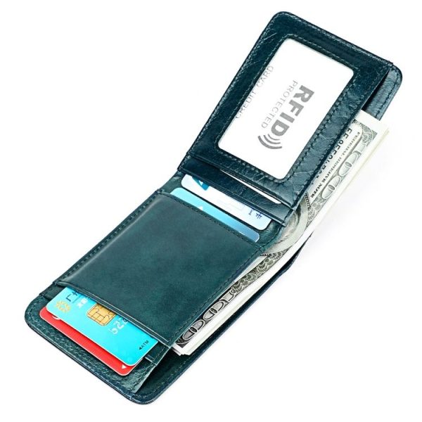 KB186 Antimagnetic RFID Mini Crazy Horse Texture Leather Billfold Card Wallet for Men and Women (Blue) - Image 5