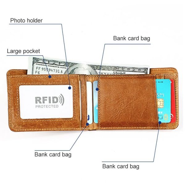 KB186 Antimagnetic RFID Mini Crazy Horse Texture Leather Billfold Card Wallet for Men and Women (Blue) - Image 7