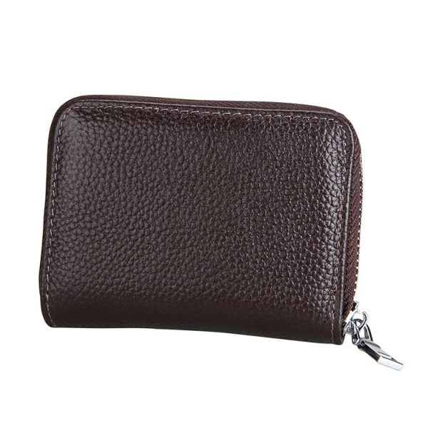 KB205 Antimagnetic RFID Litchi Texture Leather Zipper Large-capacity Card Holder Wallet (Coffee) - Image 3