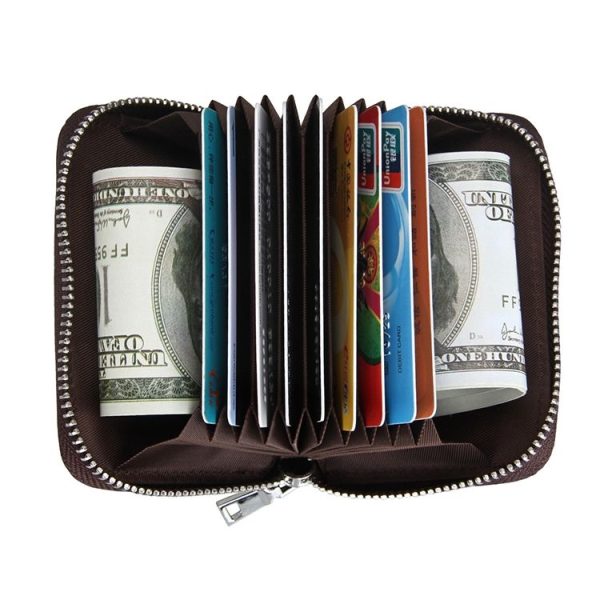 KB205 Antimagnetic RFID Litchi Texture Leather Zipper Large-capacity Card Holder Wallet (Coffee) - Image 4