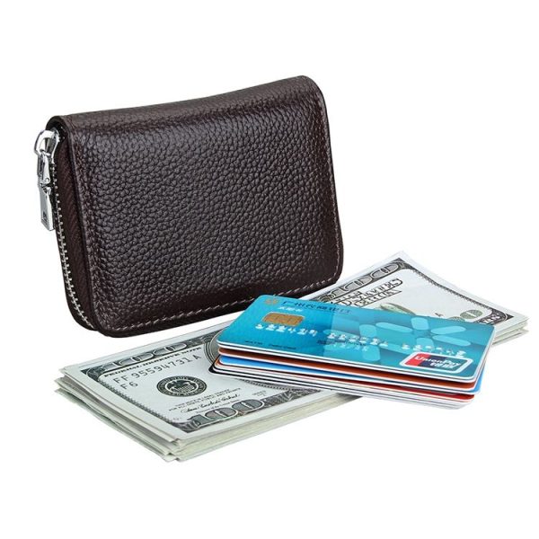 KB205 Antimagnetic RFID Litchi Texture Leather Zipper Large-capacity Card Holder Wallet (Coffee) - Image 5