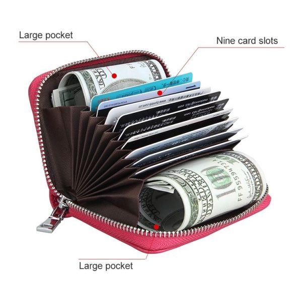 KB205 Antimagnetic RFID Litchi Texture Leather Zipper Large-capacity Card Holder Wallet (Coffee) - Image 7