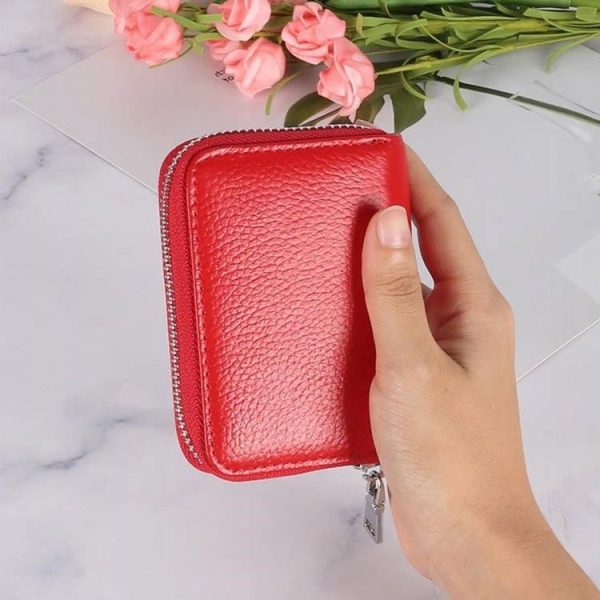 KB205 Antimagnetic RFID Litchi Texture Leather Zipper Large-capacity Card Holder Wallet (Coffee) - Image 8