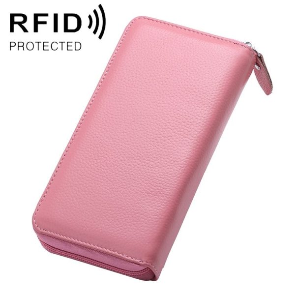 902 Antimagnetic RFID Litchi Texture Women Large Capacity Hand Wallet Purse Phone Bag with Card Slots (Pink)
