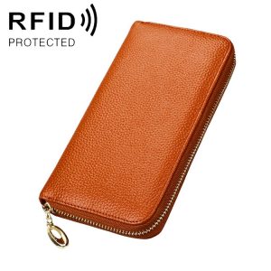 906 Antimagnetic RFID Litchi Texture Women Large Capacity Hand Wallet Purse Phone Bag with Card Slots (Brown)