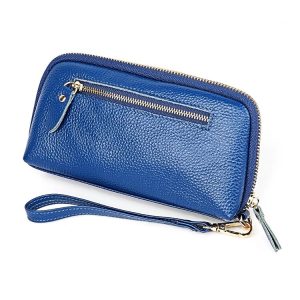 2023 Multifunctional Litchi Texture Women Large Capacity Hand Wallet with Card Slots (Blue)