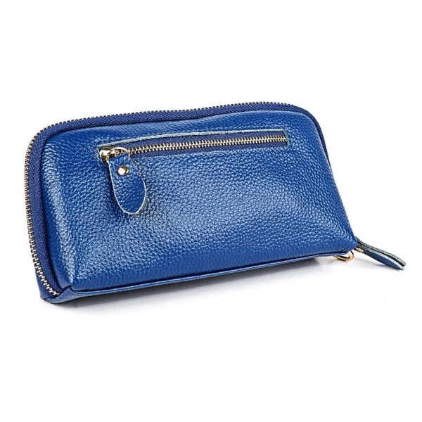 2023 Multifunctional Litchi Texture Women Large Capacity Hand Wallet with Card Slots (Blue) - Image 3