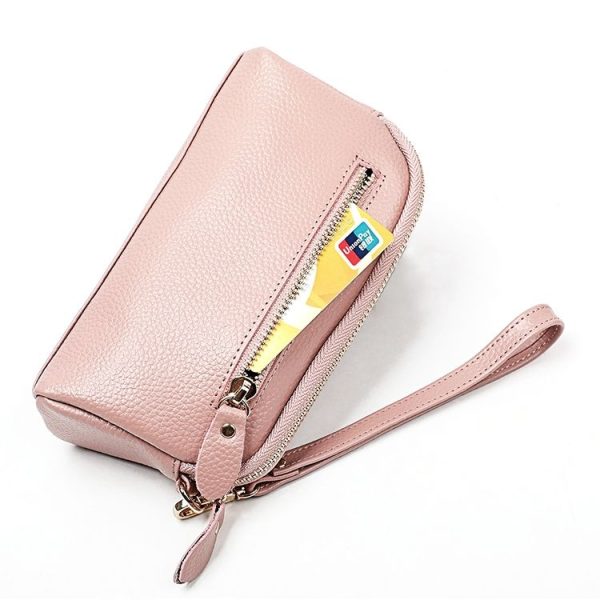 2025 Multifunctional Litchi Texture Women Large Capacity Hand Wallet Shell bag with Card Slots (Light Pink) - Image 3