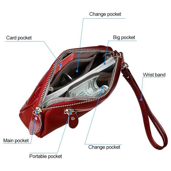 2025 Multifunctional Litchi Texture Women Large Capacity Hand Wallet Shell bag with Card Slots (Light Pink) - Image 7