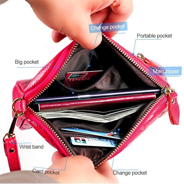 2026 Multifunctional Litchi Texture Women Large Capacity Hand Wallet Shell bag with Card Slots (Rose Red) - Image 7
