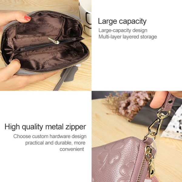 2026 Multifunctional Litchi Texture Women Large Capacity Hand Wallet Shell bag with Card Slots (Rose Red) - Image 8
