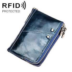 3533 Antimagnetic RFID Top-grain Leather Crazy Horse Texture Men Business Leisure Wallet (Blue)