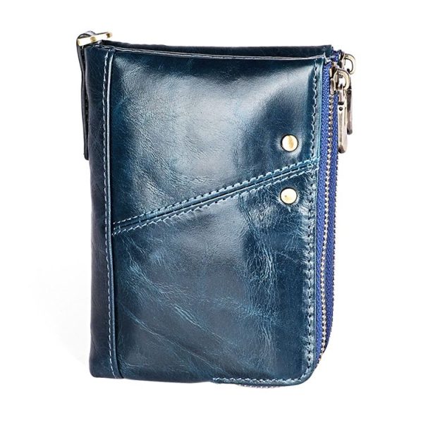 3533 Antimagnetic RFID Top-grain Leather Crazy Horse Texture Men Business Leisure Wallet (Blue) - Image 2