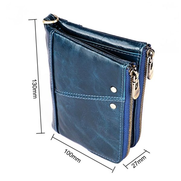 3533 Antimagnetic RFID Top-grain Leather Crazy Horse Texture Men Business Leisure Wallet (Blue) - Image 4
