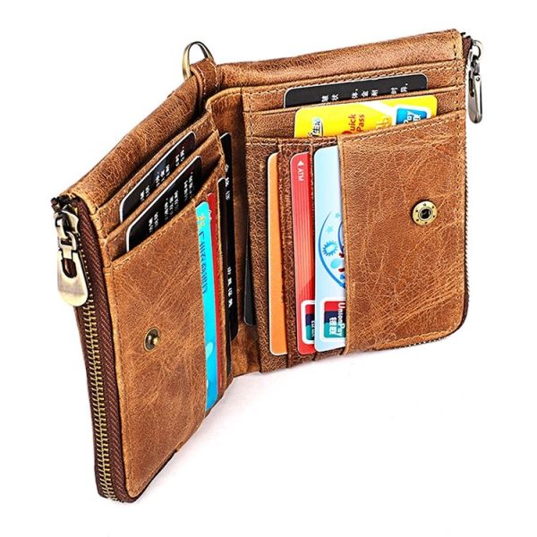 3533 Antimagnetic RFID Top-grain Leather Crazy Horse Texture Men Business Leisure Wallet (Blue) - Image 5