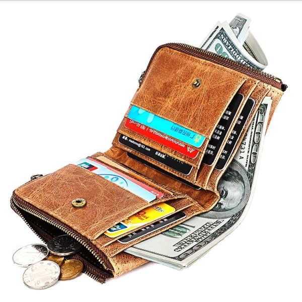 3533 Antimagnetic RFID Top-grain Leather Crazy Horse Texture Men Business Leisure Wallet (Blue) - Image 6