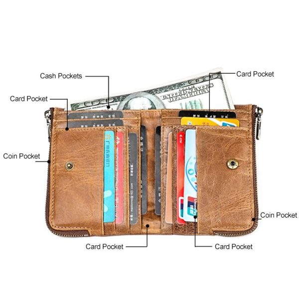 3533 Antimagnetic RFID Top-grain Leather Crazy Horse Texture Men Business Leisure Wallet (Blue) - Image 7