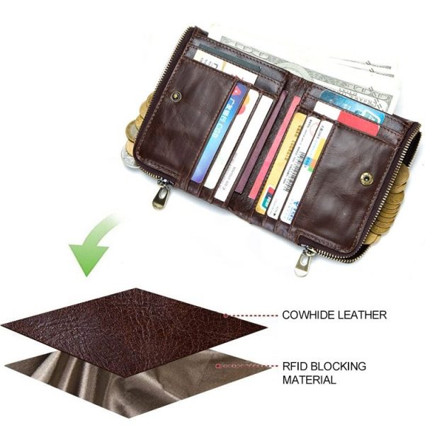 3533 Antimagnetic RFID Top-grain Leather Crazy Horse Texture Men Business Leisure Wallet (Blue) - Image 8