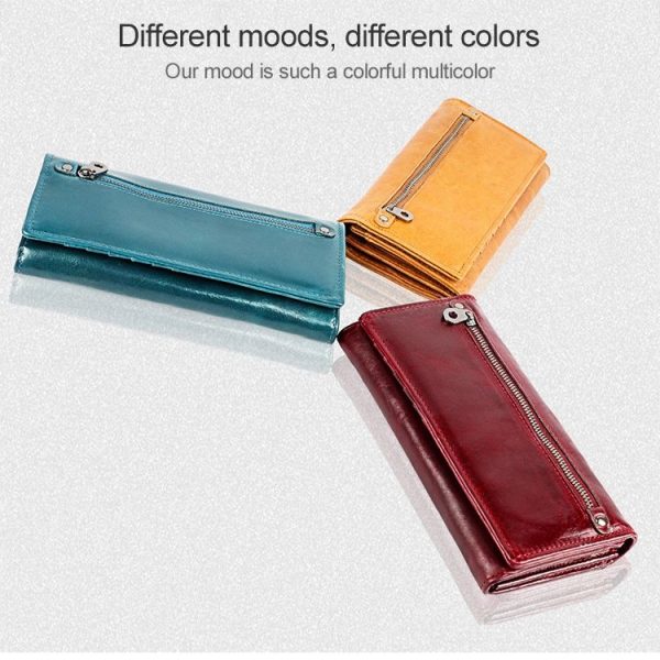 3559 Antimagnetic RFID Multi-function Zipper Retro Top-grain Leather Lady Purse Wallet (Blue) - Image 11