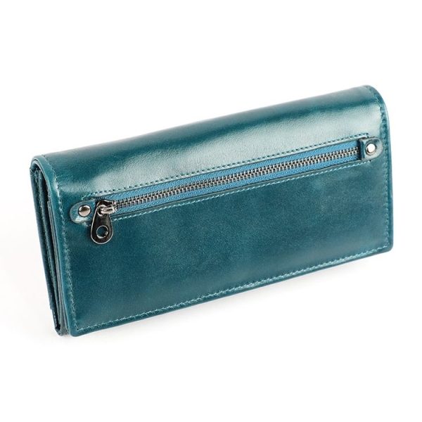3559 Antimagnetic RFID Multi-function Zipper Retro Top-grain Leather Lady Purse Wallet (Blue) - Image 4
