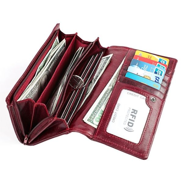 3559 Antimagnetic RFID Multi-function Zipper Retro Top-grain Leather Lady Purse Wallet (Blue) - Image 5