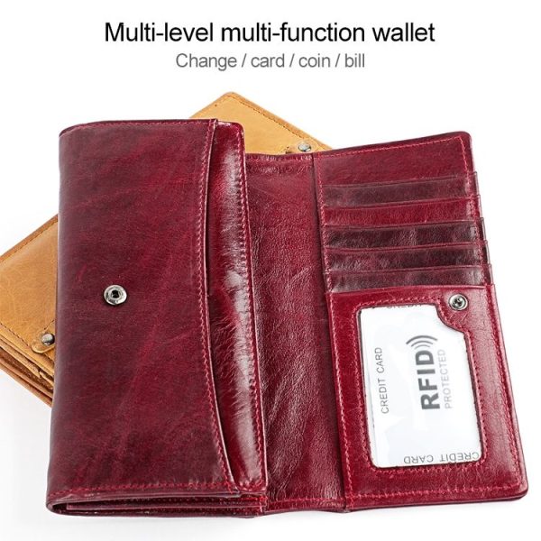 3559 Antimagnetic RFID Multi-function Zipper Retro Top-grain Leather Lady Purse Wallet (Blue) - Image 7