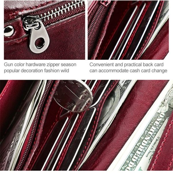 3559 Antimagnetic RFID Multi-function Zipper Retro Top-grain Leather Lady Purse Wallet (Blue) - Image 9