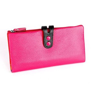 3572 Litchi Texture Leather Zipper Lady Wallet Large-capacity Purse (Rose Red)