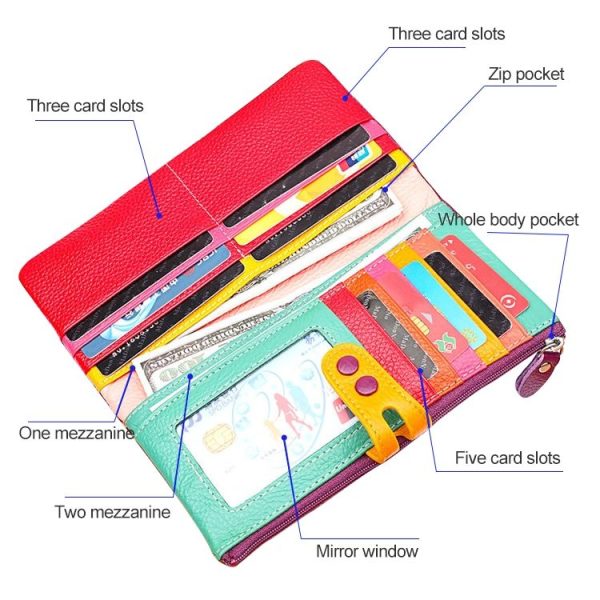 3572 Litchi Texture Leather Zipper Lady Wallet Large-capacity Purse (Rose Red) - Image 6