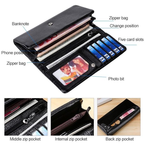 3591C Multi-function Litchi Texture Leather Wallet Large-capacity Purse (Red) - Image 6