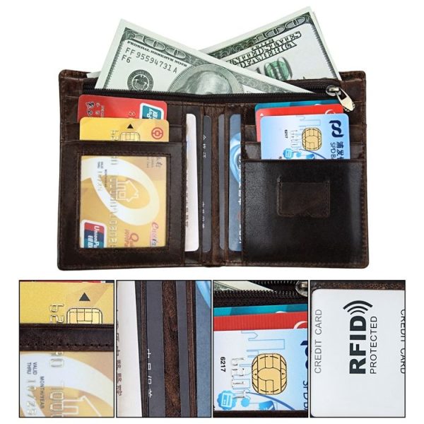 8232 Antimagnetic RFID Men Oil Wax Leather Wallet with Detachable Card Holder - Image 11