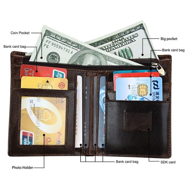 8232 Antimagnetic RFID Men Oil Wax Leather Wallet with Detachable Card Holder - Image 7