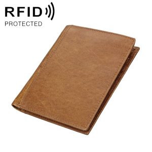 8235 Antimagnetic RFID Multi-function Crazy Horse Texture Leather Wallet Passport Bag (Yellowish-brown)