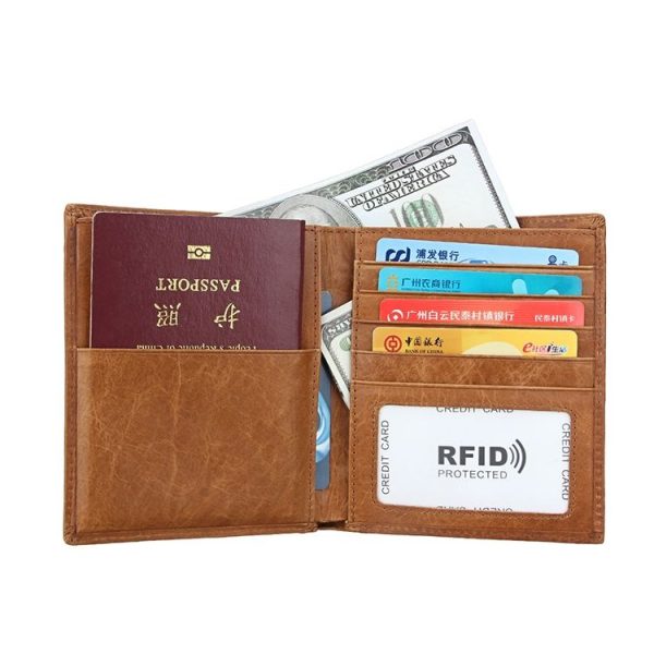 8235 Antimagnetic RFID Multi-function Crazy Horse Texture Leather Wallet Passport Bag (Yellowish-brown) - Image 4