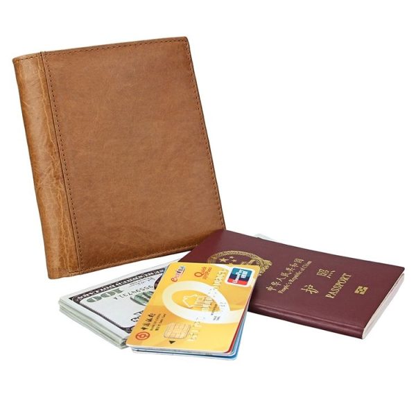 8235 Antimagnetic RFID Multi-function Crazy Horse Texture Leather Wallet Passport Bag (Yellowish-brown) - Image 5