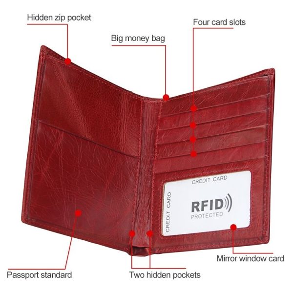 8235 Antimagnetic RFID Multi-function Crazy Horse Texture Leather Wallet Passport Bag (Yellowish-brown) - Image 8