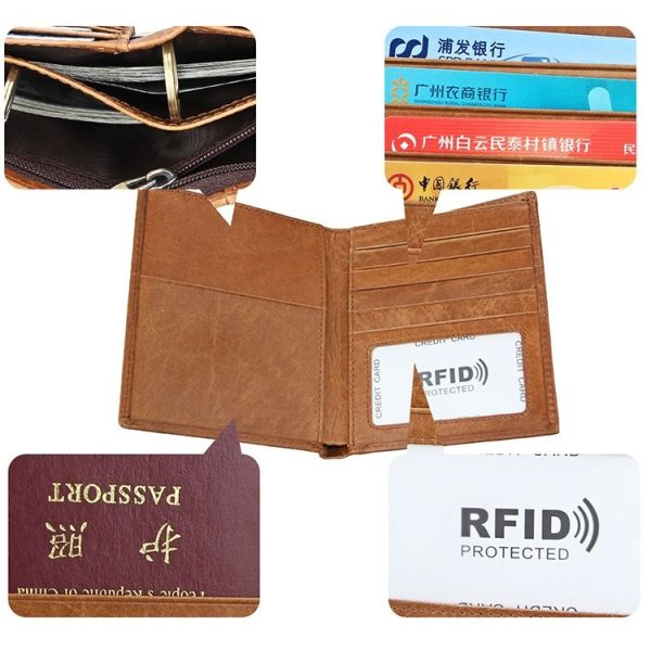 8235 Antimagnetic RFID Multi-function Crazy Horse Texture Leather Wallet Passport Bag (Yellowish-brown) - Image 9
