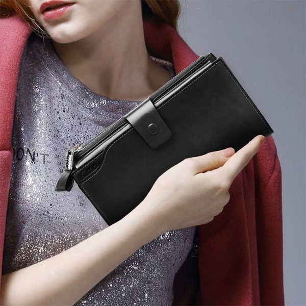 8236 Antimagnetic RFID Multi-function Oil Wax Leather Lady Wallet Large-capacity Purse (Yellow) - Image 10