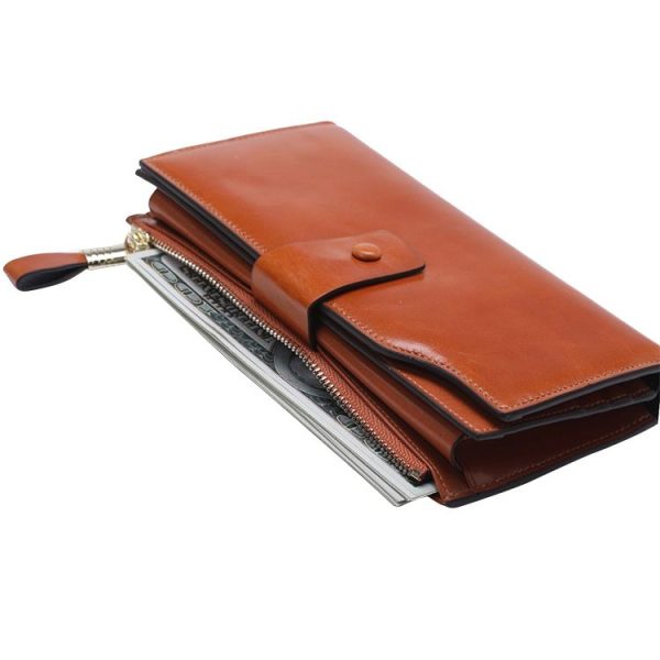 8236 Antimagnetic RFID Multi-function Oil Wax Leather Lady Wallet Large-capacity Purse (Yellow) - Image 3