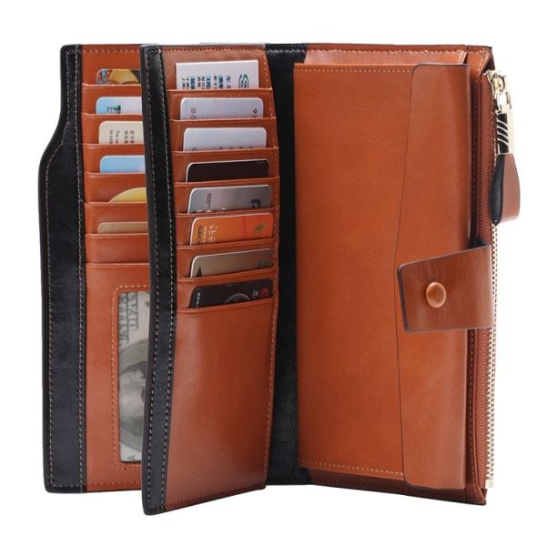 8236 Antimagnetic RFID Multi-function Oil Wax Leather Lady Wallet Large-capacity Purse (Yellow) - Image 5