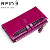 8239 Antimagnetic RFID Multi-function Leather Lady Wallet Large-capacity Purse with Detachable Card Holder (Rose Purple)