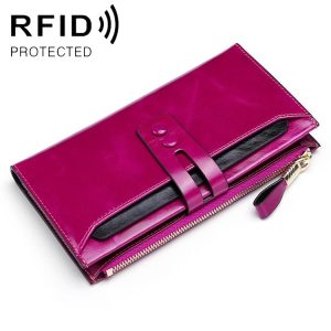 8239 Antimagnetic RFID Multi-function Leather Lady Wallet Large-capacity Purse with Detachable Card Holder (Rose Purple)