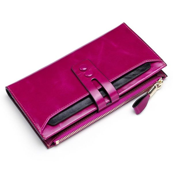 8239 Antimagnetic RFID Multi-function Leather Lady Wallet Large-capacity Purse with Detachable Card Holder (Rose Purple) - Image 2