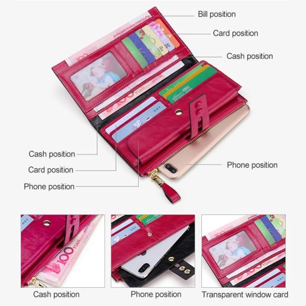8239 Antimagnetic RFID Multi-function Leather Lady Wallet Large-capacity Purse with Detachable Card Holder (Rose Purple) - Image 4