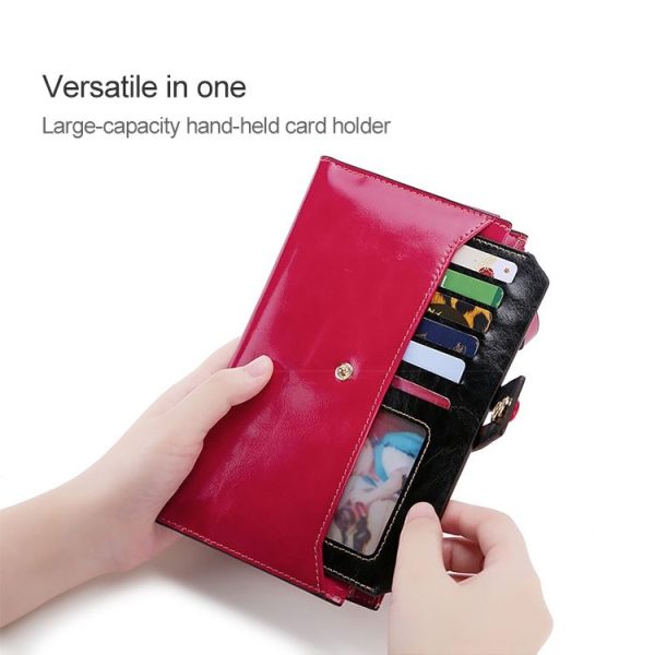 8239 Antimagnetic RFID Multi-function Leather Lady Wallet Large-capacity Purse with Detachable Card Holder (Rose Purple) - Image 6