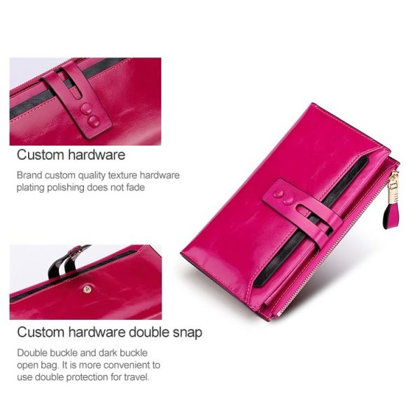 8239 Antimagnetic RFID Multi-function Leather Lady Wallet Large-capacity Purse with Detachable Card Holder (Rose Purple) - Image 7