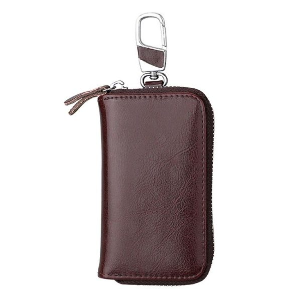 9101 Multi-function Waist Hanging Oil Wax Leather Zipper Wallet Keys Holder Bag (Coffee)