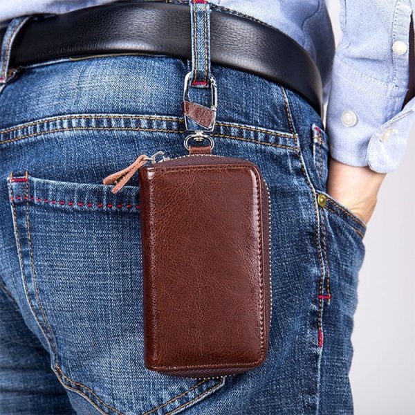9101 Multi-function Waist Hanging Oil Wax Leather Zipper Wallet Keys Holder Bag (Coffee) - Image 12