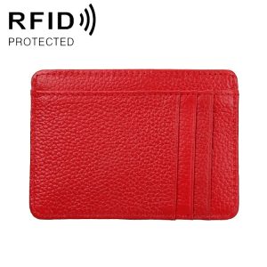 KB37 Antimagnetic RFID Litchi Texture Leather Card Holder Wallet Billfold for Men and Women (Red)